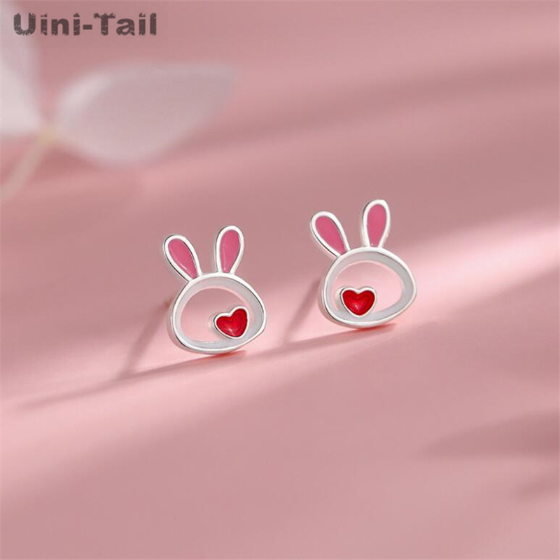 Ethnic Fashion Trend - Uini-Tail ホット販売新 925 スターリングシルバーピンクウサギのイヤリングファッショントレンドダイナミックな甘いピンクガールハートイヤリング ED058