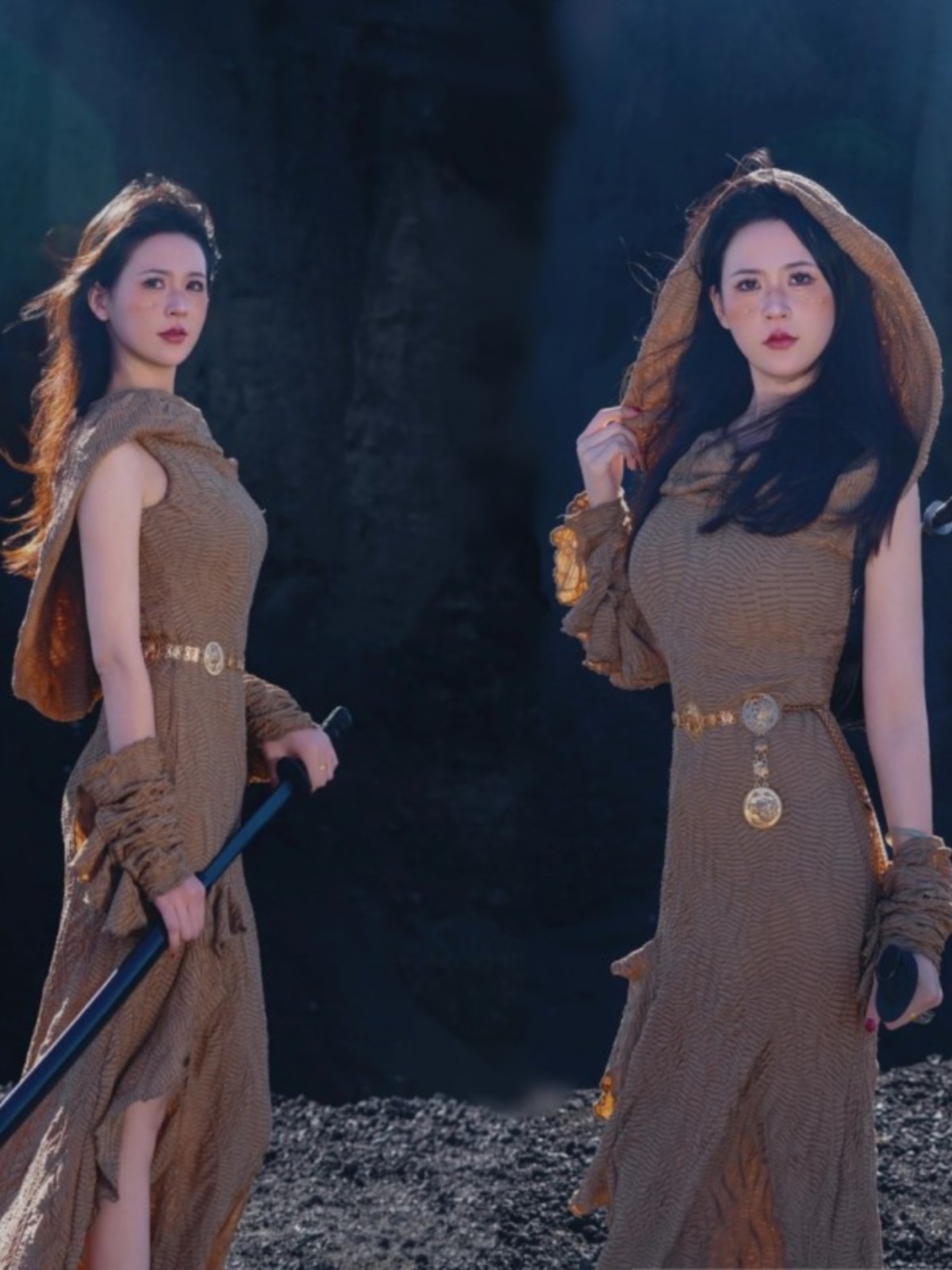 Ethnic Fashion Online - 新しい砂漠姫風写真撮影用ドレス エスニック風トラベル撮影 スタジオ荒地風有名オンラインファッションドレス