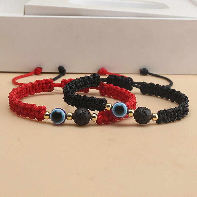 Ethnic Wear Men'S Fashion - エスニックスタイル邪視除けブレスレット火山岩ビーズ手作り編み込み調整可能ラッキーレッド/ブラックロープブレスレット男女兼用デイリーウェア