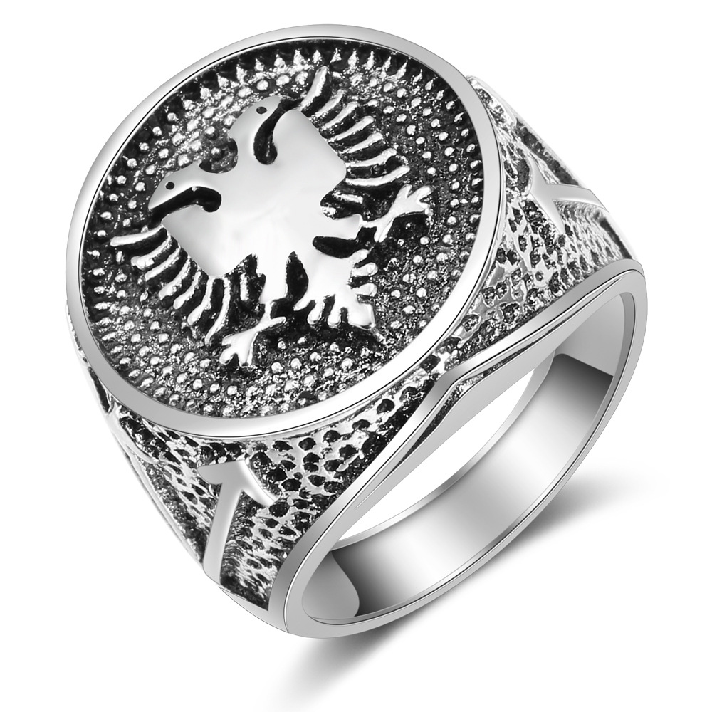 Ethnic Fashion Logo - WANGAIYAO アルバニア国旗ロゴ双頭イーグルリングメンズアンティークヴィンテージリング