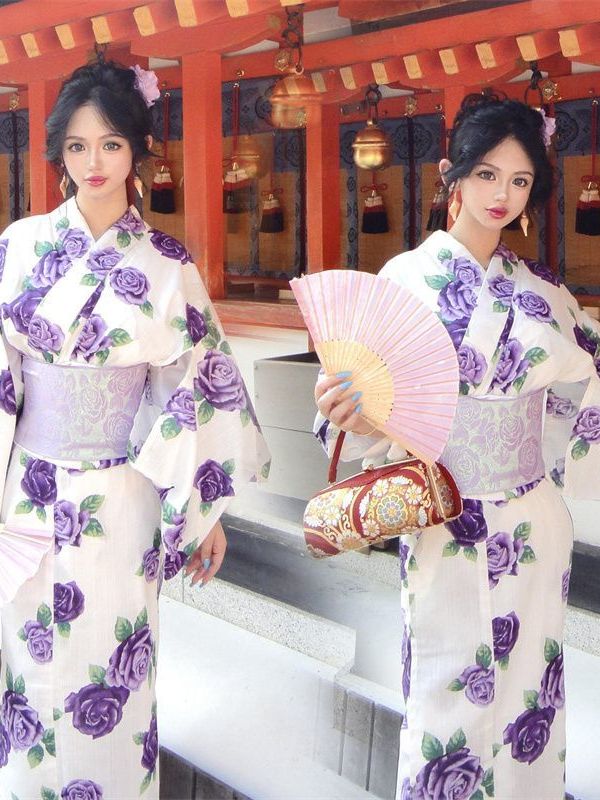Ethnic Fashion Online - 伝統的な日本の着物スタイルの写真撮影用ドレス女性用エスニックファッションステージ衣装ポリエステル素材オンライン限定