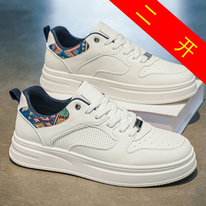 Ethnic Wear Men'S Fashion - メンズホワイトプラットフォームスケートシューズエスニックパターンヒール通気性カジュアルスニーカーファッションストリートウェア快適なウォーキングトレーナー