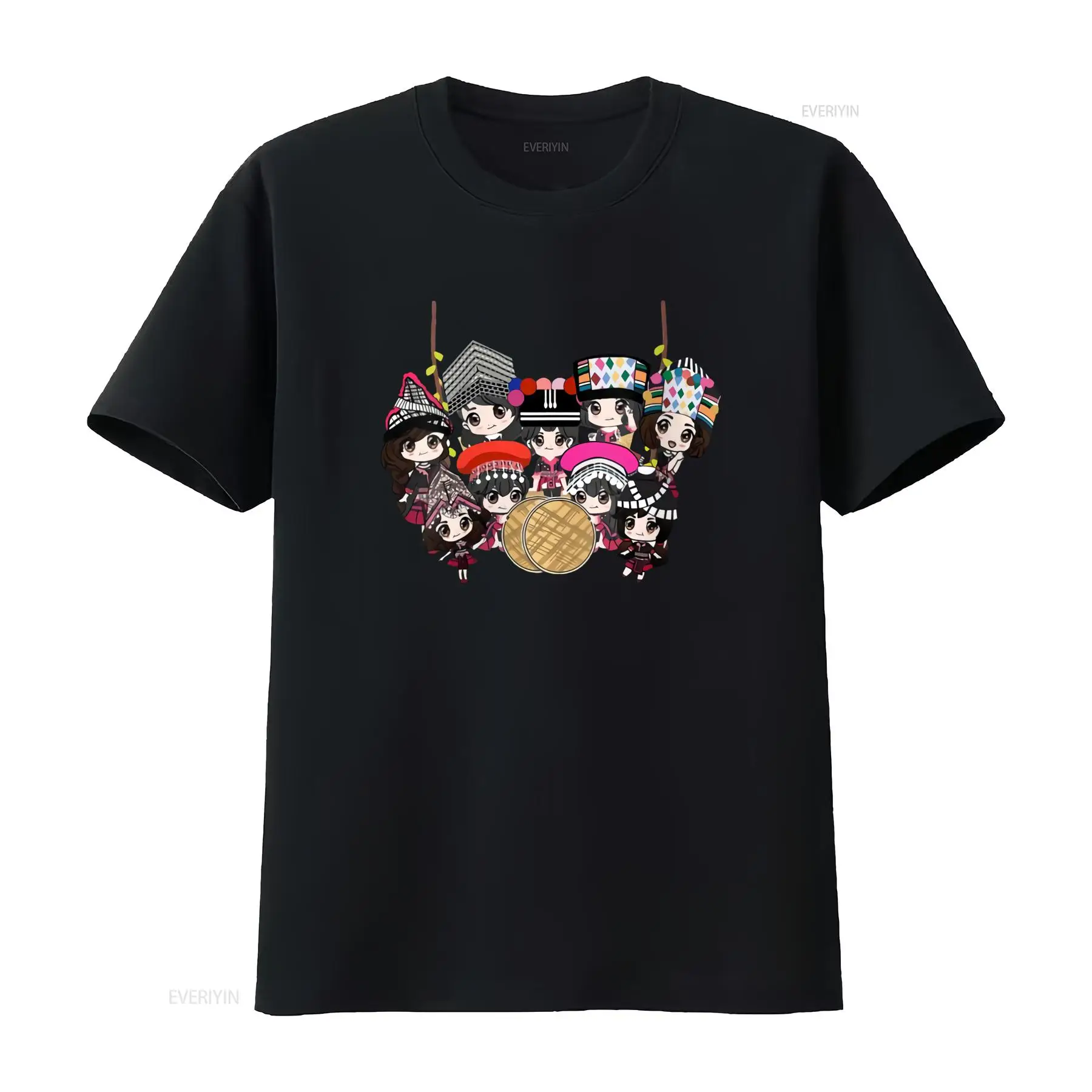 9人のモン族少女の漫画プリントTシャツ U1K5 カラフルな - Ethnic Wear Men'S Fashion のレビューと価格