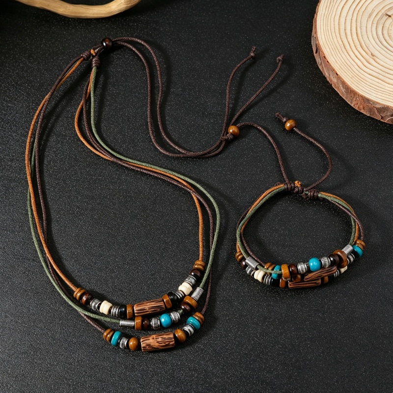 ヴィンテージ 2 層フェイクレザーワックスロープジュエリーセ - Ethnic Wear Men'S Fashion のレビューと価格