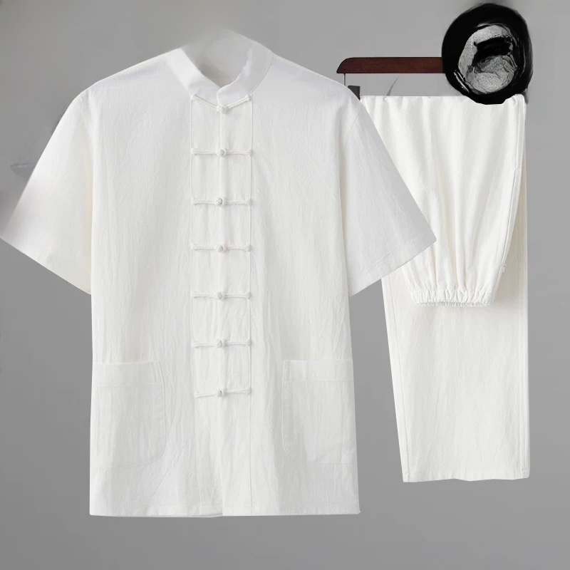 夏用コットンリネン製ユース漢服半袖唐装シャツ、ファッショナブ - Ethnic Wear Men'S Fashion のレビューと価格