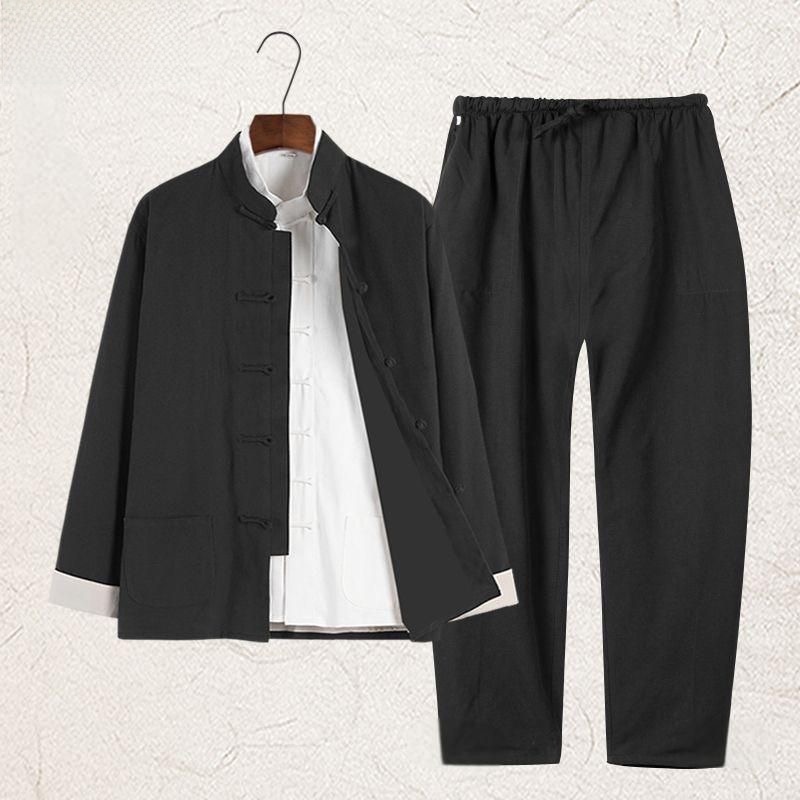 夏用コットンリネン製ユース漢服半袖唐装シャツ、ファッショナブ - Ethnic Wear Men'S Fashion のレビューと価格